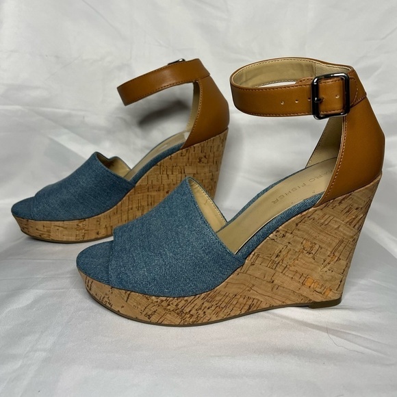 Marc Fisher Wander Denim Cork Wedges 7 - Picture 3 of 10